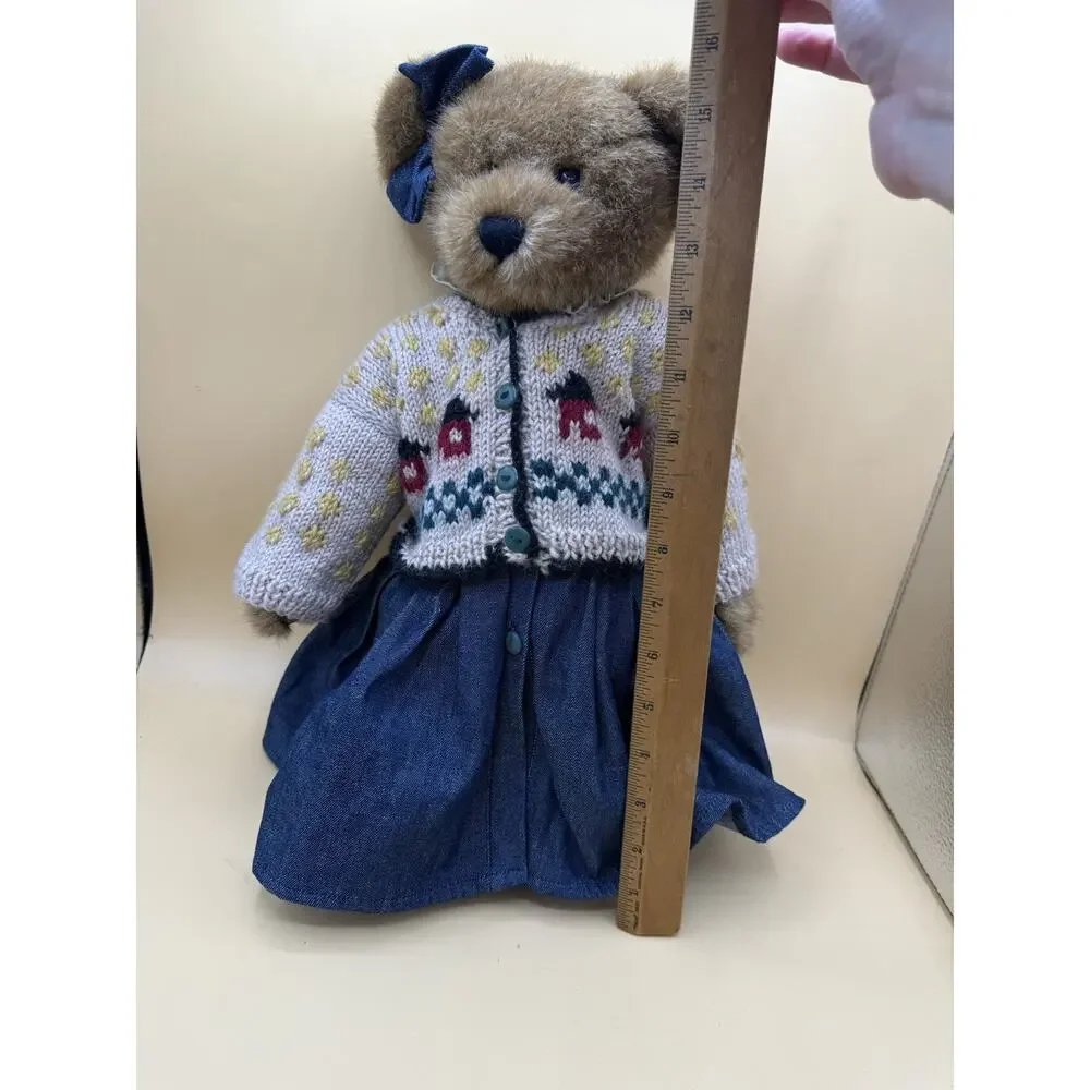 Boyds Bears Bearwear Plush Teddy Bear Knit Sweater Denim Skirt Bow 13”